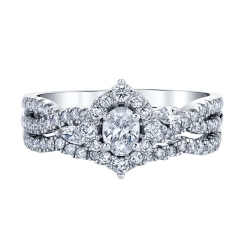 Two Hearts Oval Halo Diamond Bridal Set in White Gold, 3/4ctw