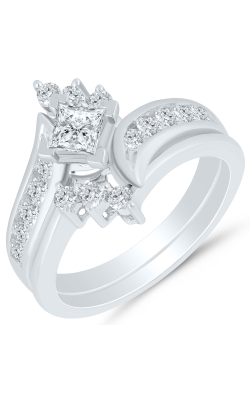 Two Hearts Princess-Cut and Round Diamond Bridal Set in 14K White Gold, 1ctw