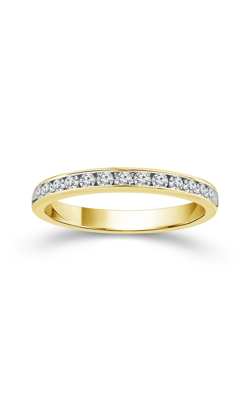 Two Hearts Channel Set Round Diamond Wedding Band in 14K Yellow Gold, 1/4ctw