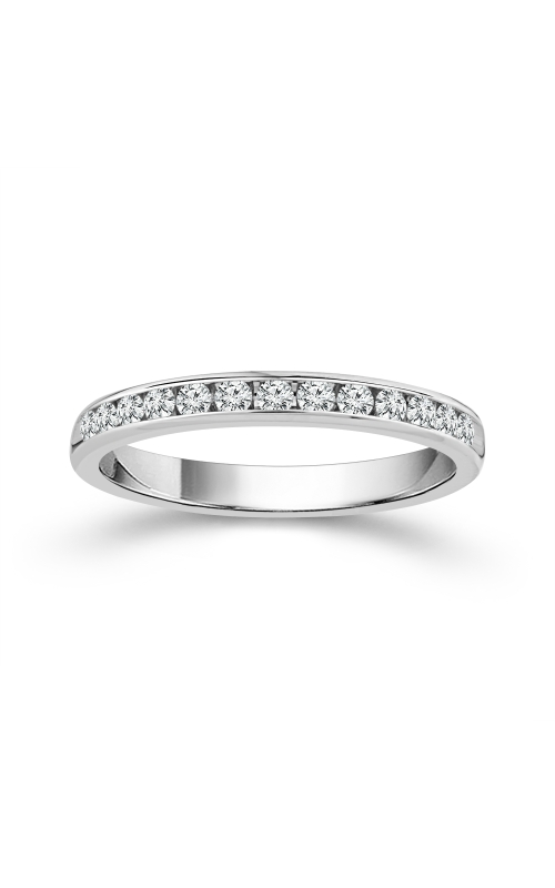 Two Hearts Channel Set Round Diamond Wedding Band in 14K White Gold, 1/4ctw