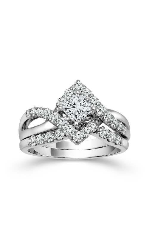 Two Hearts Princess-Cut Diamond Bridal Set in 14K White Gold, 1ctw