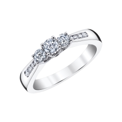 Two Hearts Three Stone Diamond Engagement Ring in White Gold, 1/2ctw
