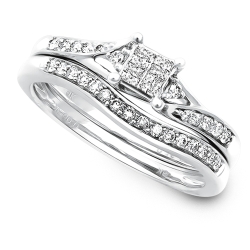 Beautiful Bride Quad Princess-Cut Diamond Bridal Set in White Gold, 1/4ctw