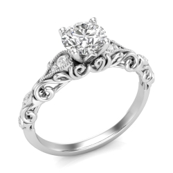 Love Story Vintage-Style Diamond Engagement Semi-Mount in 14k White Gold, 1/10ctw