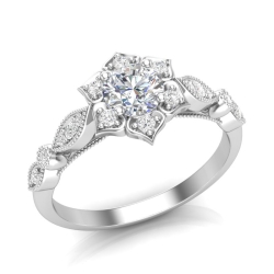 Love Story Flower Frame Diamond Engagement Semi-Mount in 14k White Gold, 1/8ctw