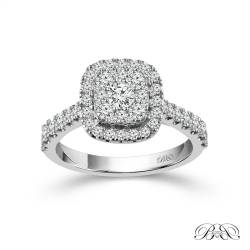 Beautiful Bride Diamond Cushion-Shaped Cluster Halo Engagement Ring in White Gold, 1ctw