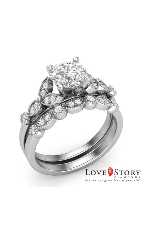 Love Story Vintage-Style Scalloped Diamond Semi-Mount Bridal Set in 14K White Gold, 1/4ctw