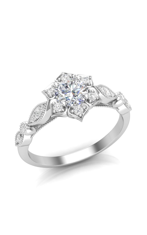 Love Story Flower Frame Diamond Engagement Semi-Mount in 14k White Gold, 1/8ctw