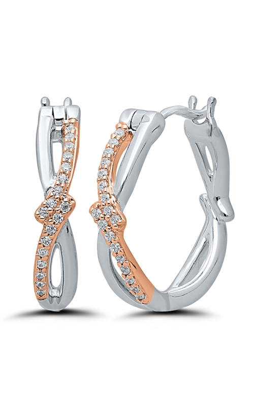 Two Hearts Diamond Huggie Earrings in Two-Tone Sterling Silver, 1/10ctw