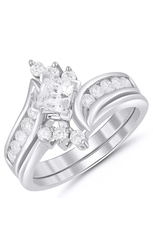 Two Hearts Princess-Cut and Round Diamond Bridal Set in 14K White Gold, 1ctw