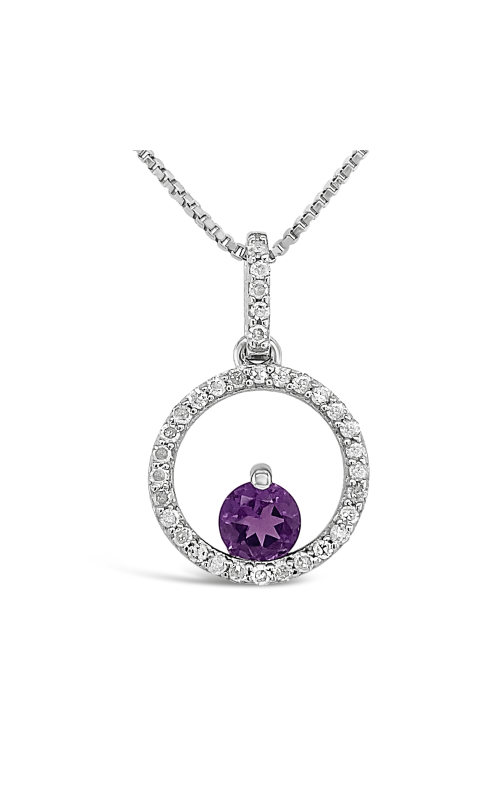 Women's Diamond 4MM Round Amethyst Pendant 1/10 CTW in Sterling Silver