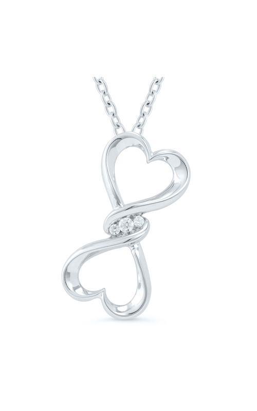 Ladies Diamond Pendant 2 Kissing Hearts in Sterling Silver