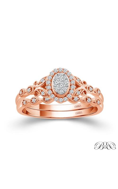 Women's Diamond Engagement Ring Set Cluster Oval Halo 1/6 CTW in 10K Rose Gold