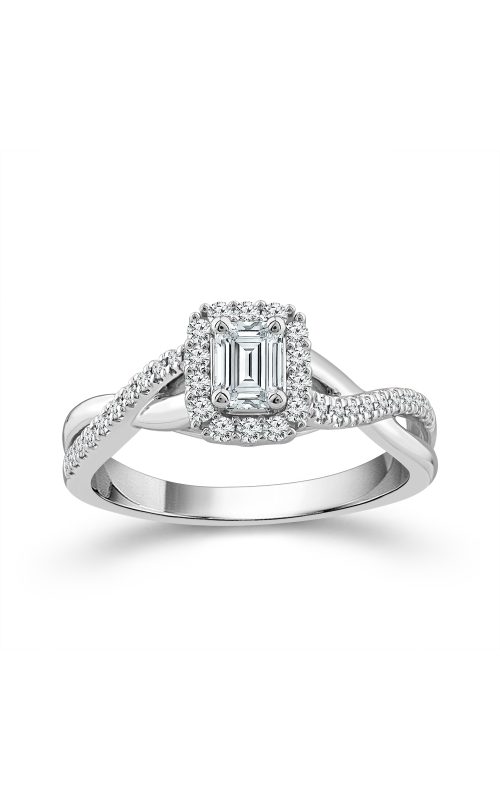 Women's Diamond Engagement Ring 1/4 ct. Emerald Center 1/2 CTW Twisted Halo in 10K White Gold